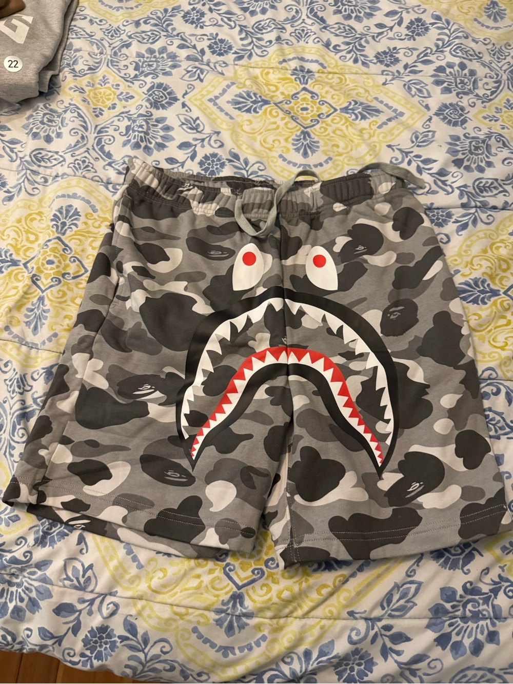 Bape Shark Gray Camo Swim Shorts with Green Camouflage Tag size S